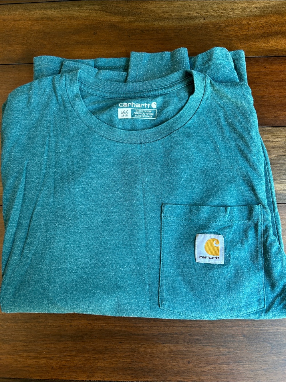 Carhartt Teal Green Heather Pocket Tee with Logo Patch